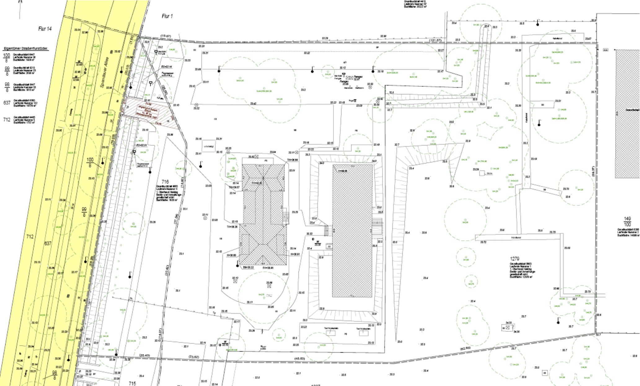 Vermessungsdarstellung mit den Flurstücken 716 und 1279 und vorhandener Bestandsbebauung an der Spandauer Allee